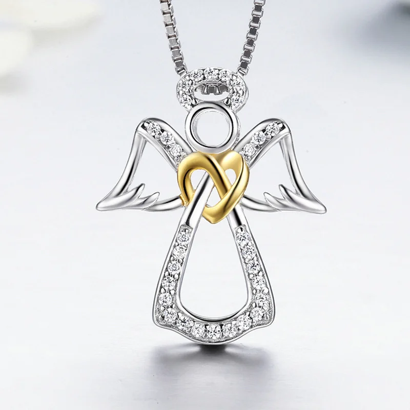 

Wholesale Customized Price Silver Chains Pure 925 Guardian Angel Heart Pendant Necklaces