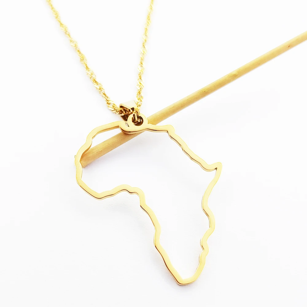 

Hot Sale Gold Plated Stainless Steel Africa Country Map Necklace Jewelry Cadena De Oro 18K Bijoux Africain, Steel/gold/rose gold and other