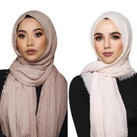 

2019 Top Selling wholesale Solid color soft Cotton shawl scarf Muslim Women Crinkle Hijab