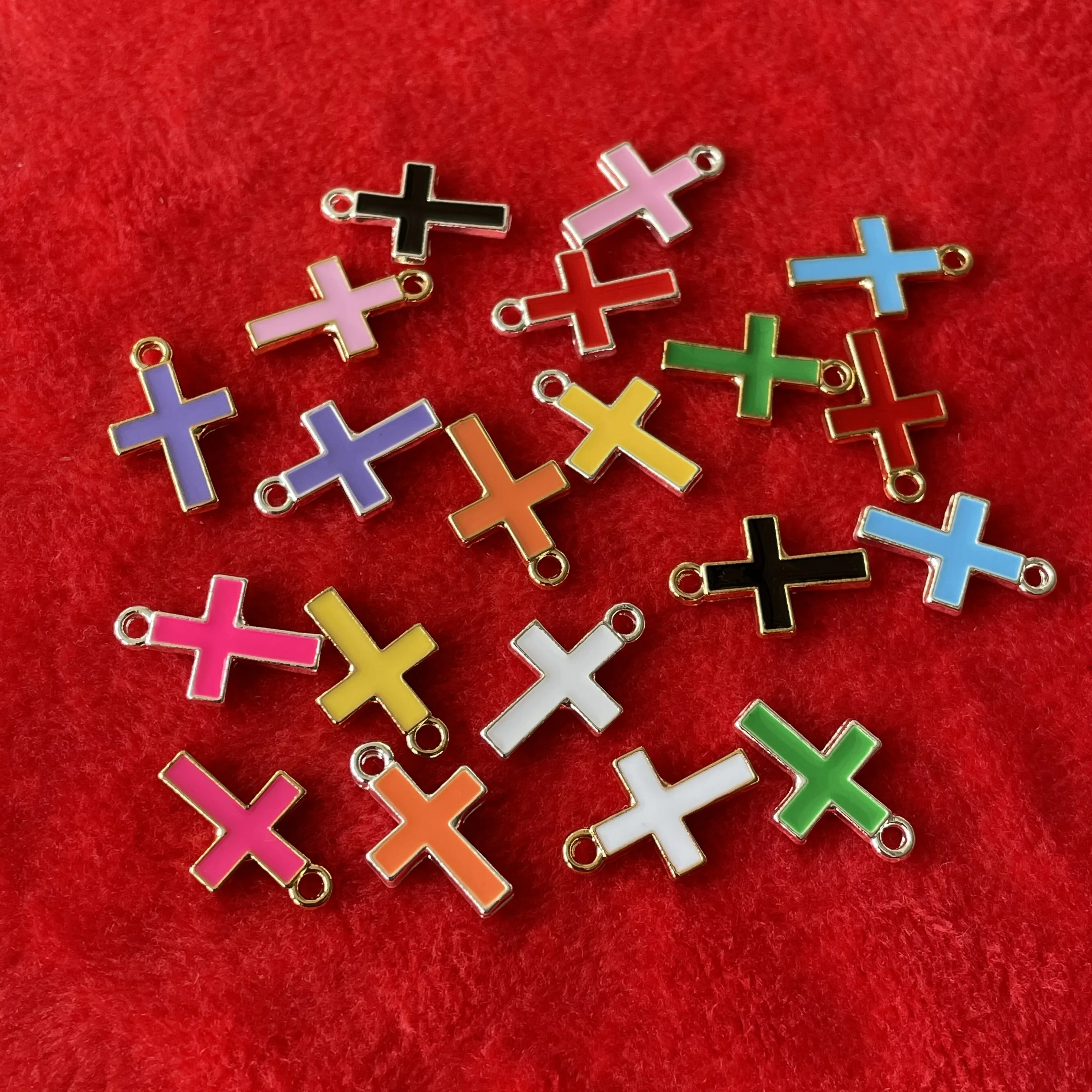 

15mm religious cross charms DIY color enamel metal cross charms for bracelet religious cross jewelry accessories