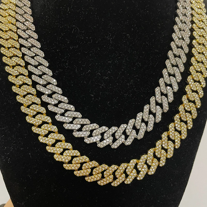 

Factory Wholesale Jewelry 12MM HipHop Full Diamond Necklace Jewellery Bling Chain Men Baguette Diamond Cuban Chain Bracelet