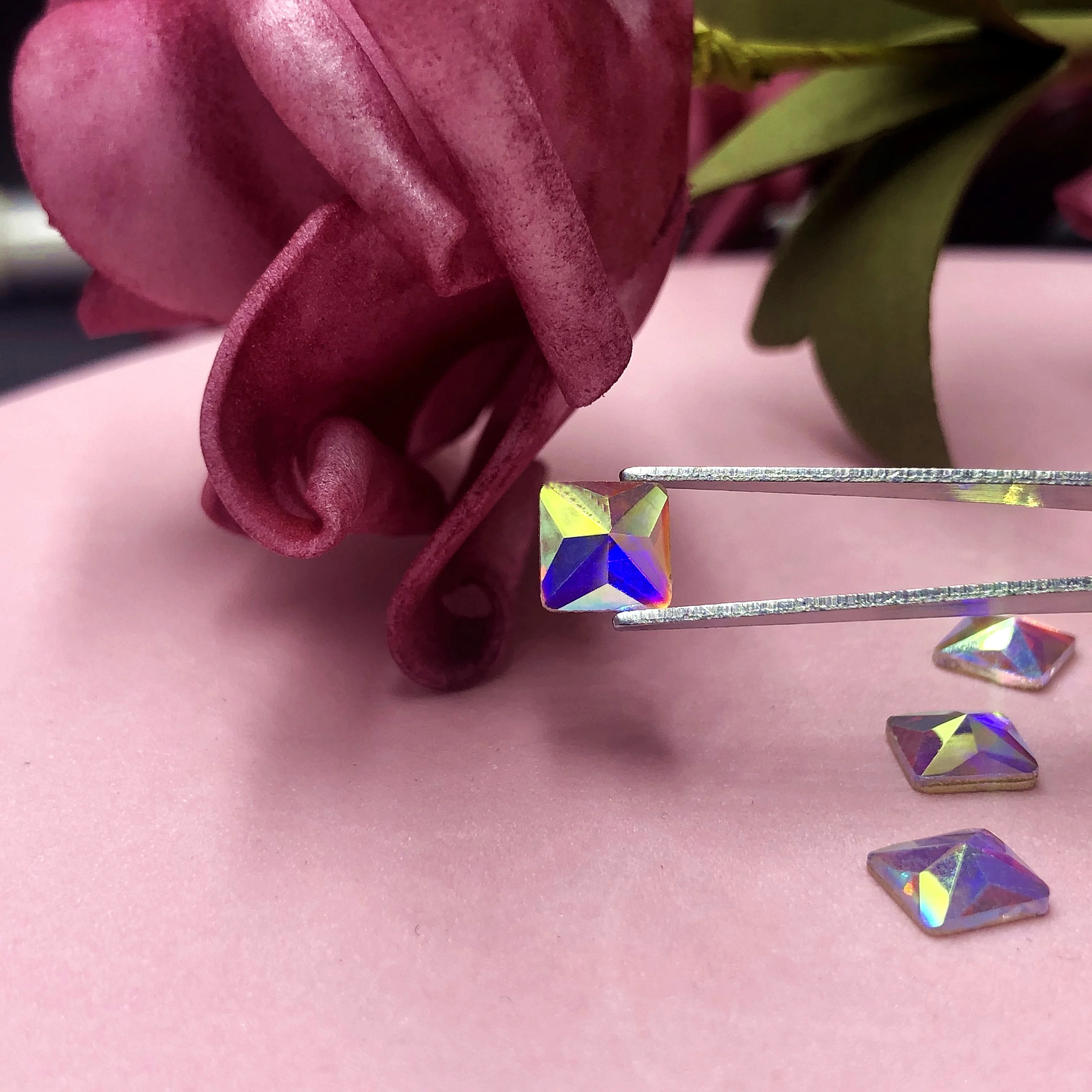 

Wholesale Golden Back Glass Square Shape Colorful Crystal AB Rectangle Rhinestone