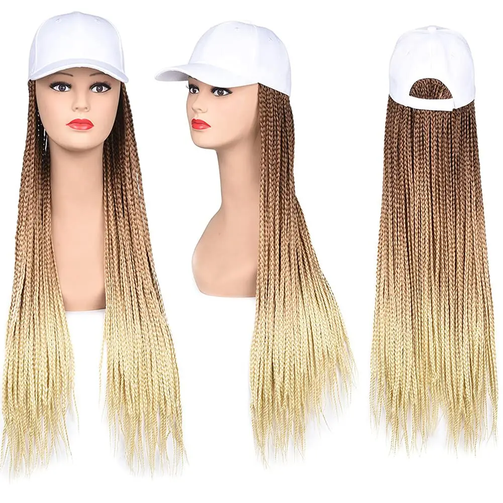 26 Inch Hat Wigs Adjustable Baseball Cap Wig Braids Synthetic Braiding Hair Extensions Crochet Braids Wigs for Black Women
