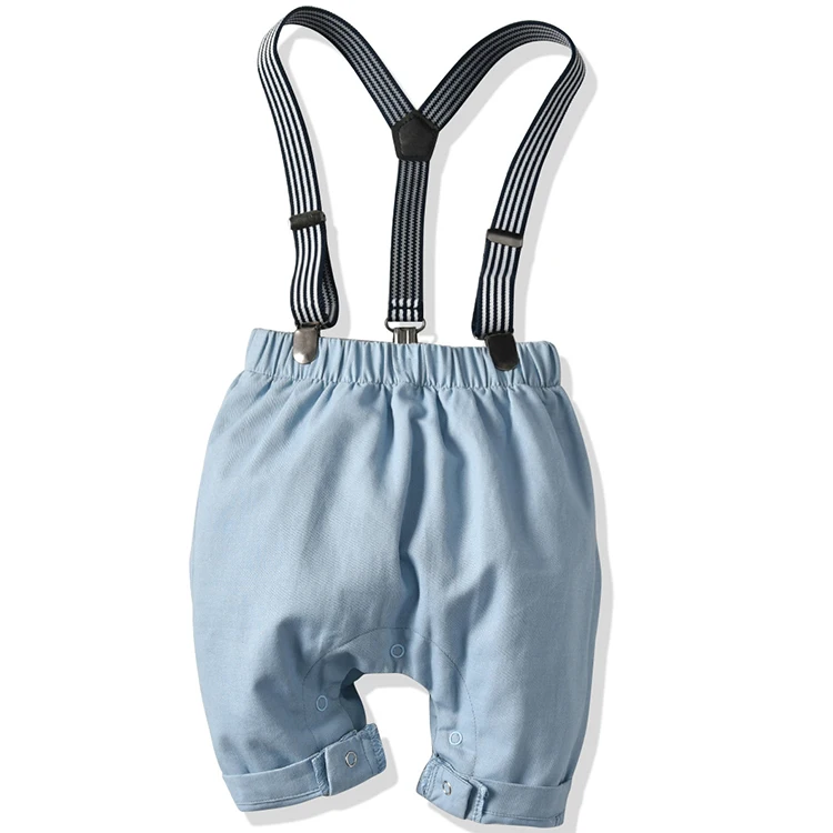 Summer children clothing sets woven cotton puppy print baby boys short sleeve romper strap shorts suits