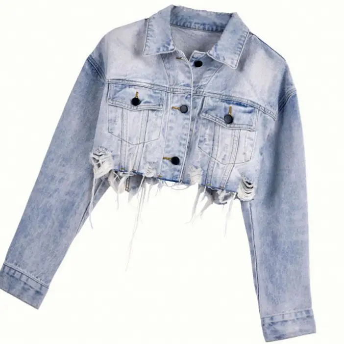 

women jean jacket wholesale lady cropped denim jacket, As picture