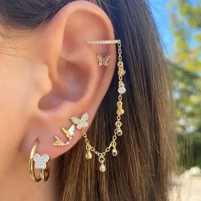 

Wholesale 4pcs alloy butterfly chain rhinestone tassel earrings for women