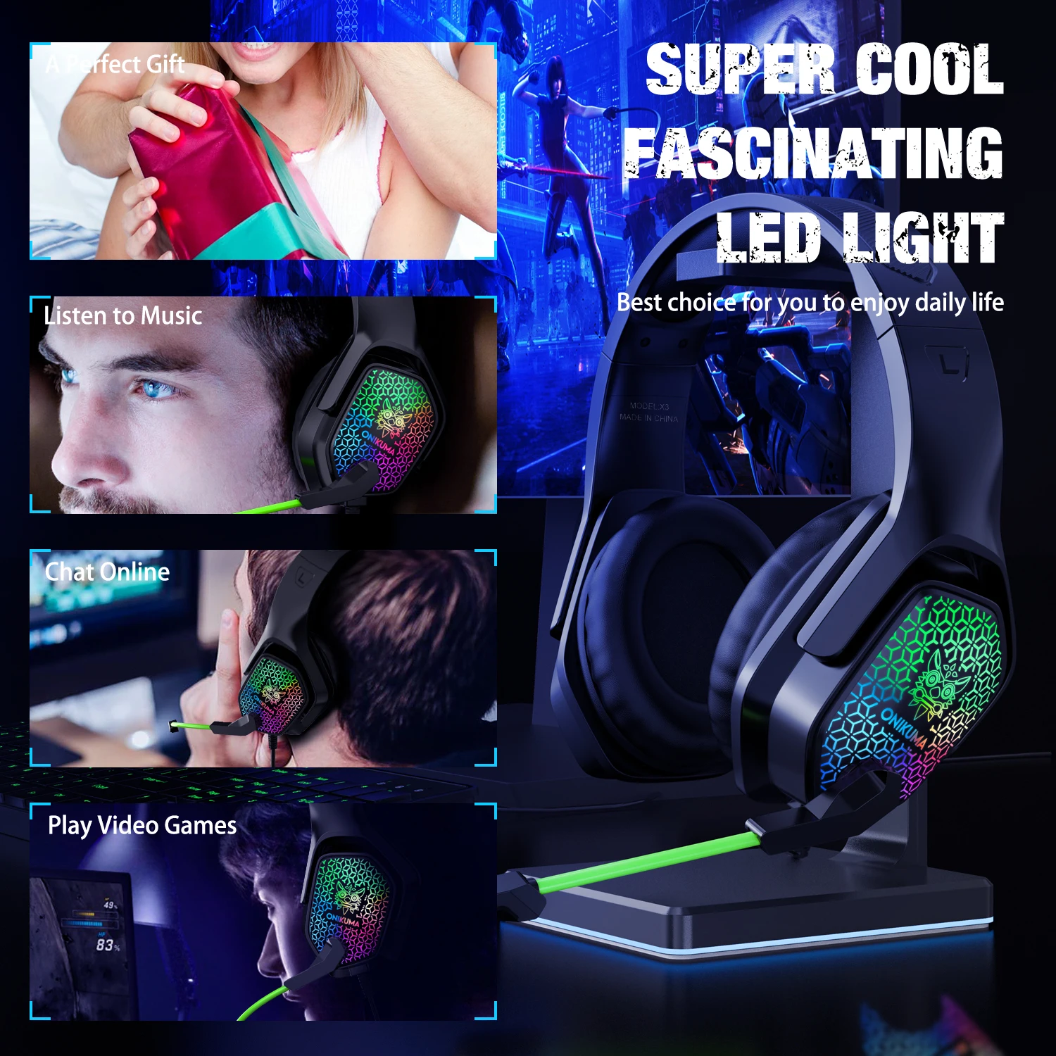 New Arrival Onikuma X3 Custom High Quality 7.1 Gaming Headset With Rgb  Light - Buy Headset With Rohs,Gaming Headphone For Ps4 Gaming Headphone For  Mobile,Pc Gaming Headphone Product on Alibaba.com