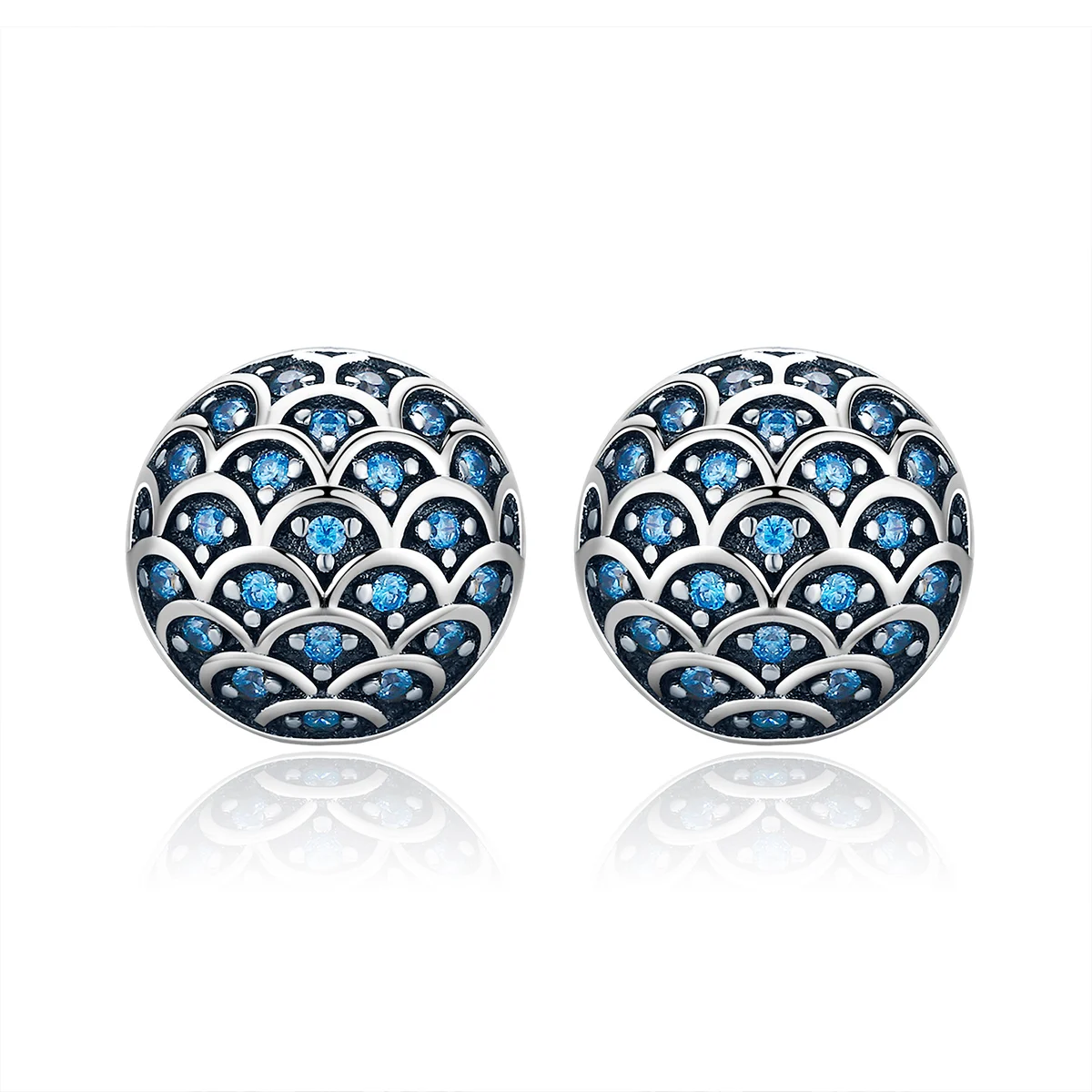 

big round earring with blue stone 925 silver stud earring
