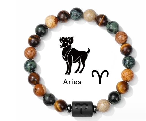 

12 Zodiac Signs Charm Bracelet Fashion Black Obsidian Natural Stone Beaded Bracelets Women Friendship Gift