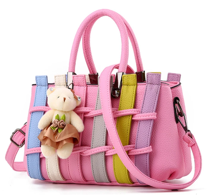 

2021 Hot Selling American Coloured Rattan Hand Bags Ladies Purses Handbag Women With Free Cute Bear, Purple, light gray, dark blue, black, dark gray, pink, rubber powder.