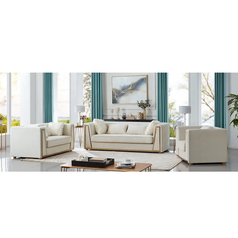 
Light Luxury Modern Upholstered Sectional Couch Stainless Steel Living Room Leisure Sofa Sets 