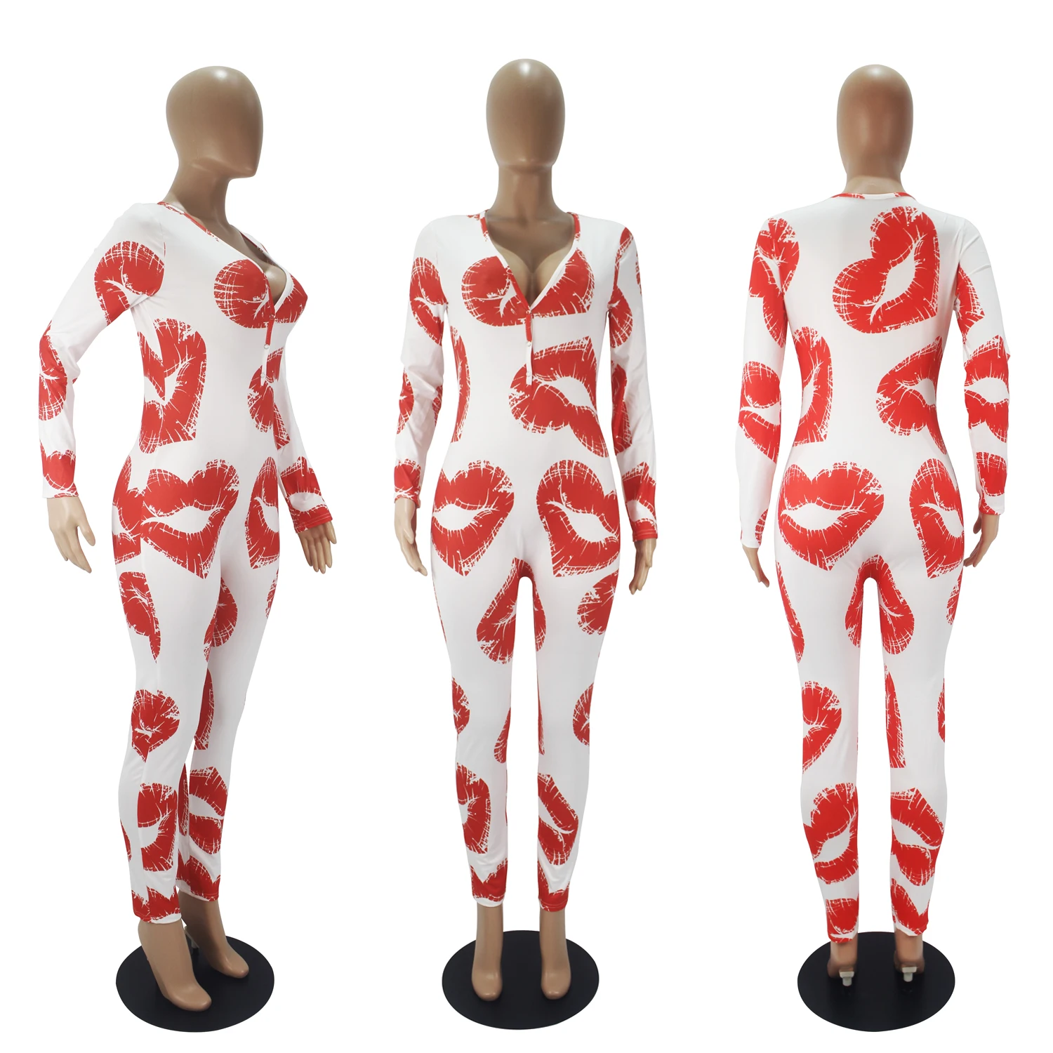 

New arrival red lips long sleeve long pant onesie sexy onesie pajamas sleepwear jumpsuit adult onsies for women, 40 colors