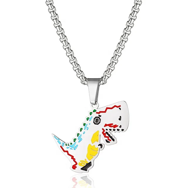 

Street Fashion Corn Chain Hip Pop Necklace Men Stainless Steel Necklace Pendant Dinosaur Necklace for Men