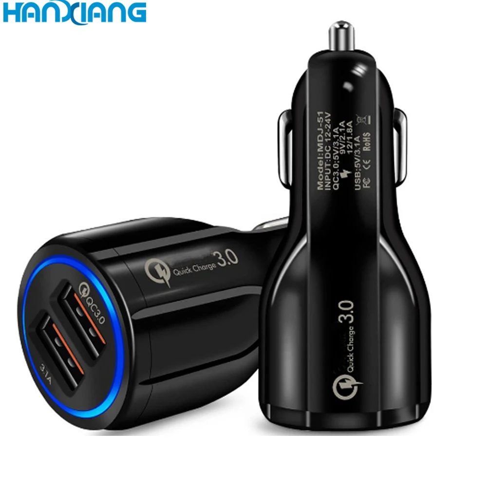 

Quick Delivery New Product 2021 Popular Car Accessories Charger Dual USB 5V 6A for Iphone QC3.0 Fast Car Charger, Black;white