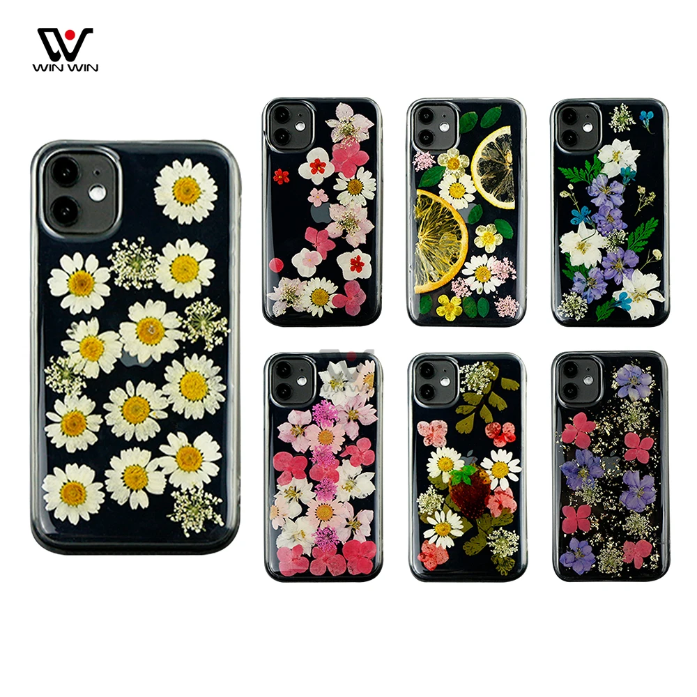 

Fashion Phone Cases Black Transparent Color Silicone Glitter Flower Cases For iPhone 11