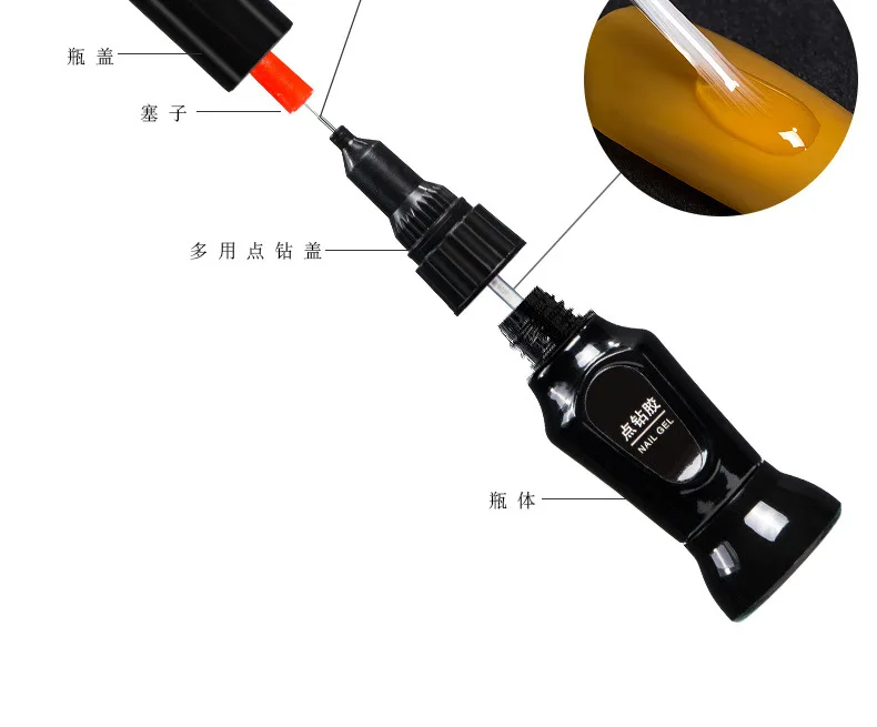 

UV Clear Point nail art glue /Gel Acrylic Rhinestone Dotting Nail Glue Needle Brush Manicure Tool Decoration Adhesive *10ML, White