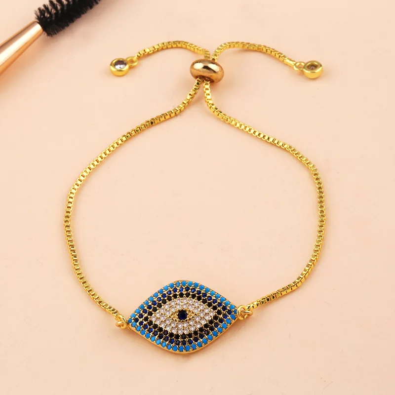 

New Arrival Micro Cubic Zircon Devil Eyes Bracelet CZ Wave Rainbow Turkish Blue Eye Bracelet Girls Jewelry, Gold color