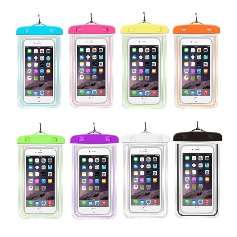 

luminous waterproof phone case swimming waterproof pouch sealed transparent pvc cell phone case, Black, blue, green, orange, purple, pink,white,yellow