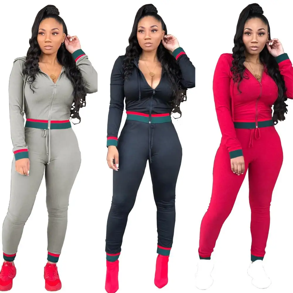 Women Clothes Vendor 2019 new arrival sexy zipper hoodie bodycon sweatpants jogger sets 2 piece tracksuit set jumpsuits