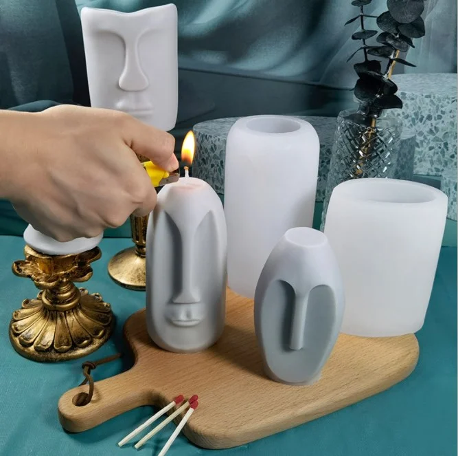 

Factory newest custom resin DIY sculpture 3D mould silicone face candle molds for candle making, White