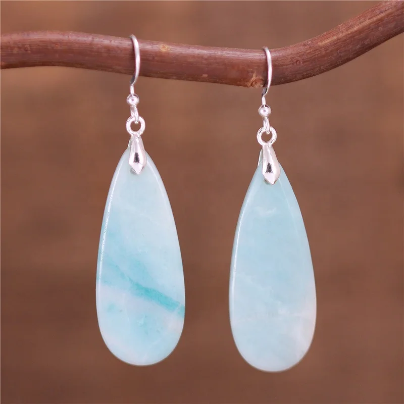 

Boho Natural Stone Teardrop Earrings Gemstone Amazonite Elegant Dangle Earrings Gemstones Women Jewelry Gifts Dropship Wholesale