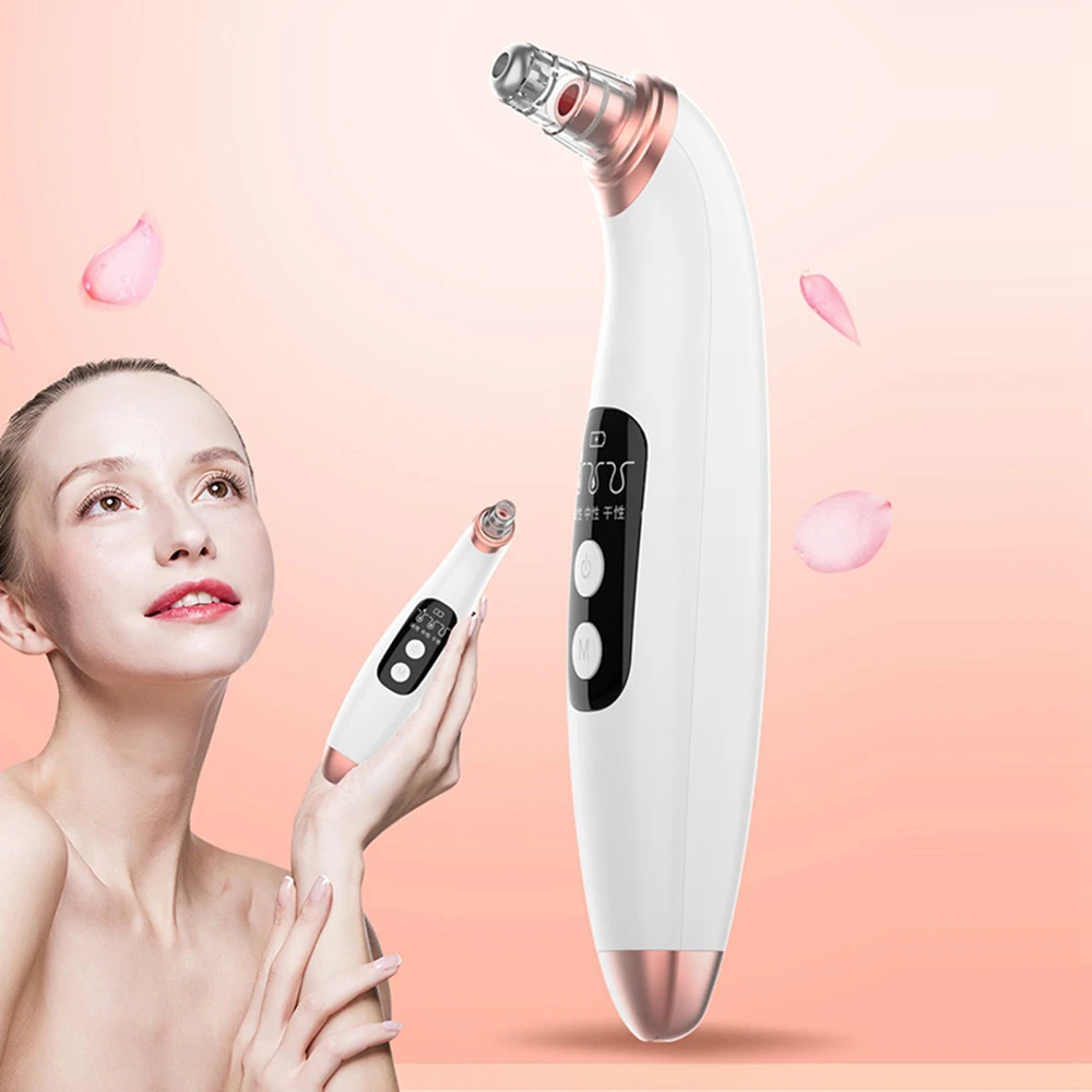 

LED Display 6 Suction Heads Black Head Remover Acne Treatment Exfoliate Facial Vacuum BlackHead Remover Aspirateur Point Noir, Rose gold+white