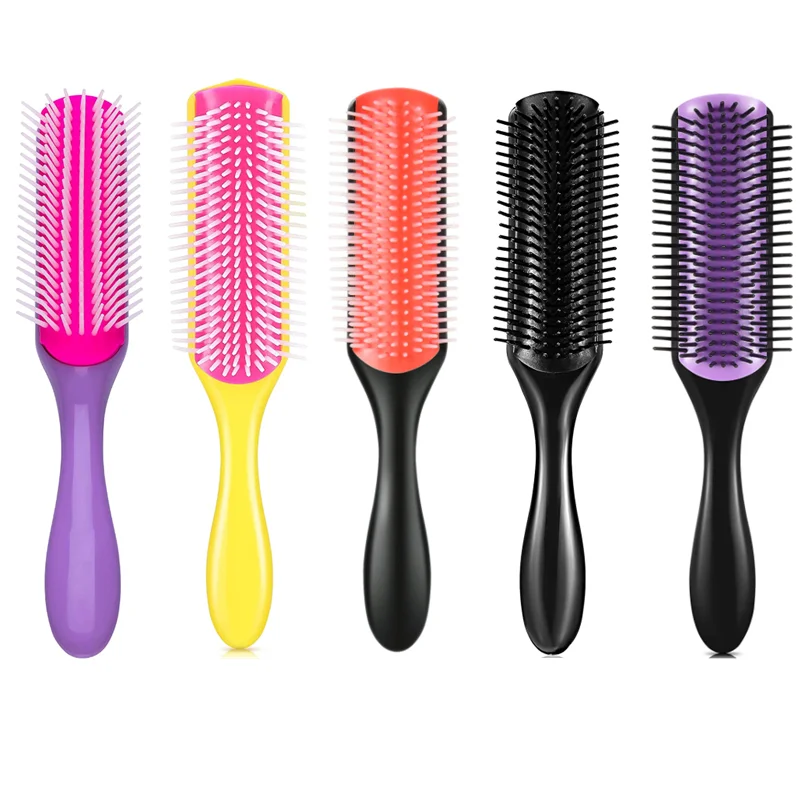 

9 Row Detangling Hair Brush Tangle Tamer Cushion Nylon Bristle Styling Brushes with Anti-static Rubber Pad Massage Hair Brush