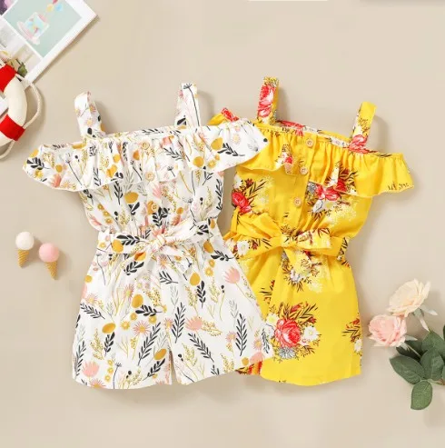 

2020 New Arrival Baby Girl Clothes Sleeveless Floral Kid Girl Summer Printed Jumpsuit