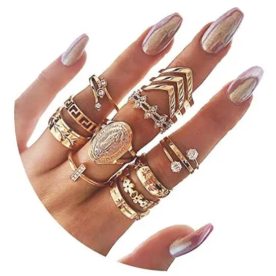 

Stackable Knuckle Ring Set Vintage Crystal Stackable Middle Ring Gold Plated Ring for Women