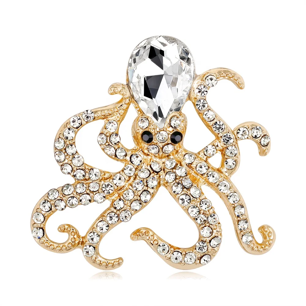 

Crystal and Rhinestone Octopus Animal Bridal Wedding Jewelry Brooch, Picture shows