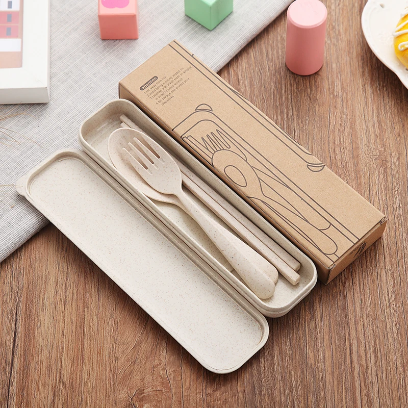 

Friendly Wheat Straw Cutlery 3pcs Plastic Set, Beige/pink/blue/green