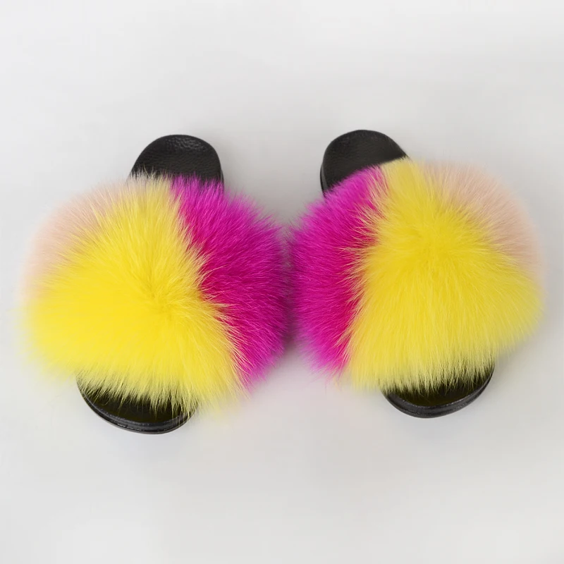 

Jtfur Wholesale Customized Colorful Flip Flops Fashion Fluffy Sliders PVC Plush Fur Slippers, Customized color