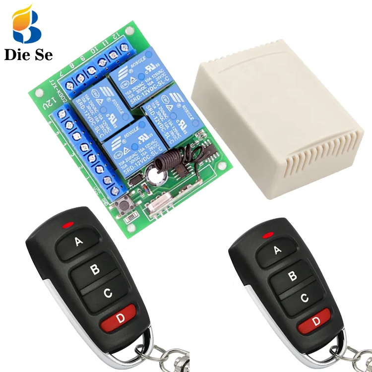 

DC12V 10Amp 4CH Relay Receiver and Transmitter for Garage door 433Mhz Universal Wireless Remote Control