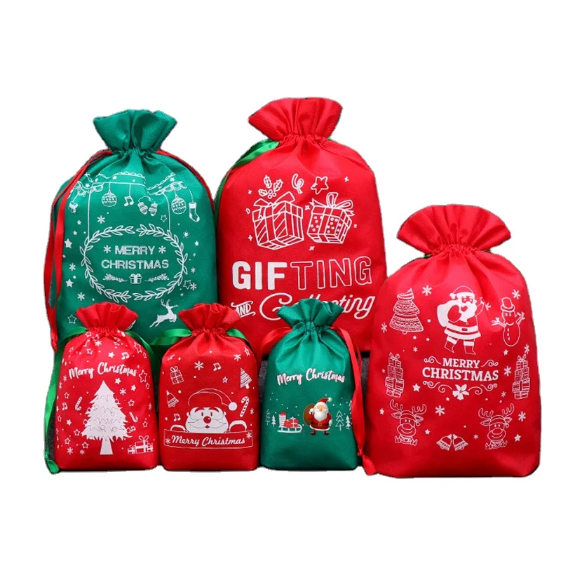 

Customized Sacs En Tissu Non Tisse Cheap Retail Gift Storage Drawstring Christmas Non Woven Bags, 6 colors