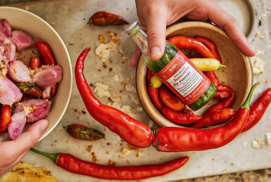 Spice rack with various chile peppers