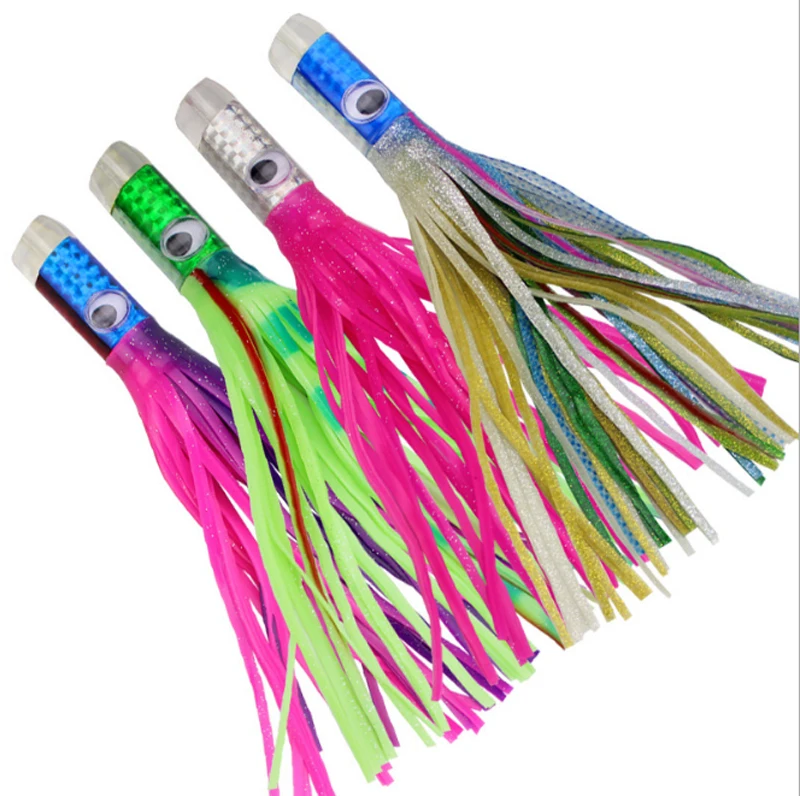 

150g Resin Head And Squid Skirts Trooling Luminous Glow in Dark Fishing Lure Tuna Fishing Bait, 4 colors