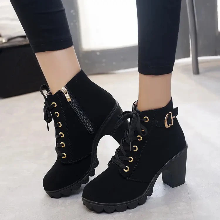 

Martin thick with short boots for women with round head female boots frosted material short thick high-heeled boots