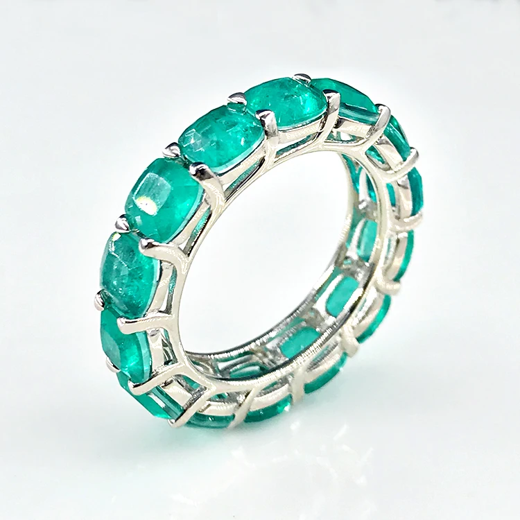 

Fine sterling silver tennis ring fashion young style emerald ring party wear beautiful Gemstone setting ring