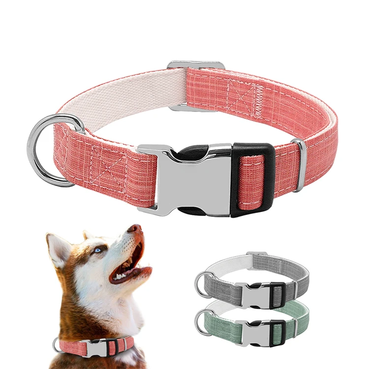 

Eco-friendly Recyclable soft cotton Personalized Engraved Dog Collar , Luxury Comfort Bamboo fiber Adjustable pet dog collar, Grey, pink, green, can custom