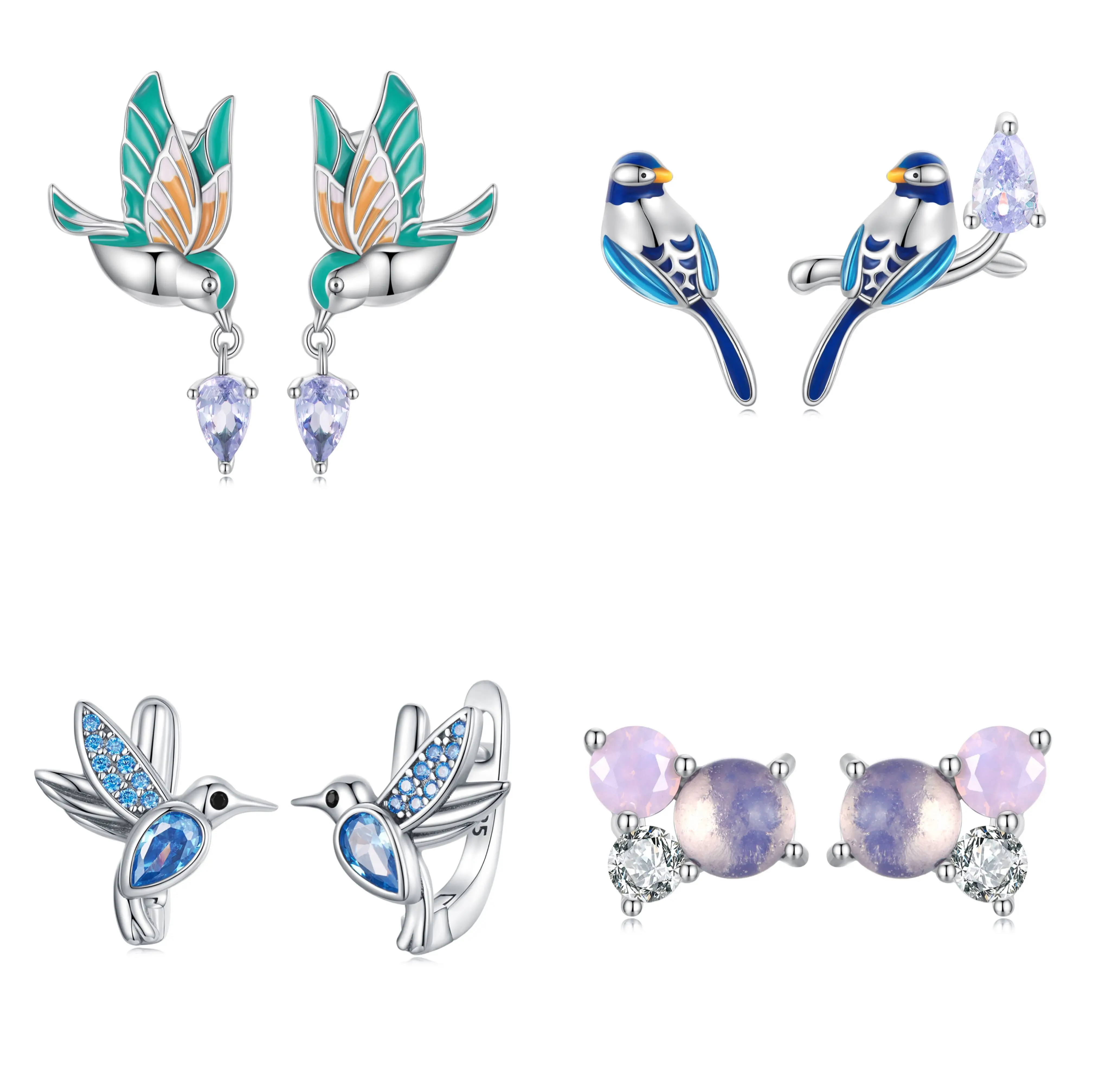 

Jiangyuan 925 sterling silver plump little kingfisher stud earring pearl earring flower drop earrings