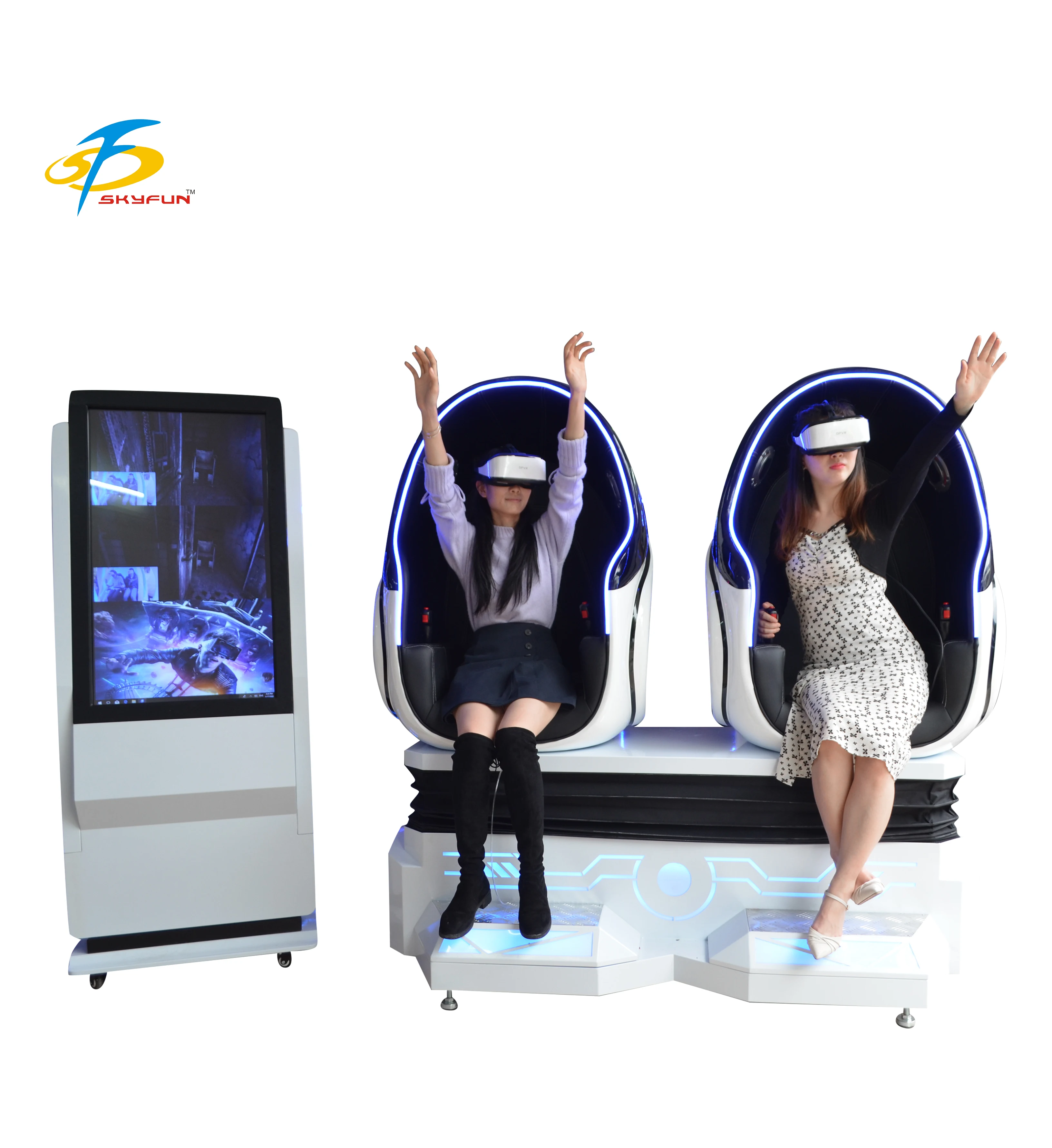 

Super Hot skyfun 2 / 3 / 4 seat multiplayer vr egg chair 9D vr All In One vr roller coaster game simulator vr simultor machine