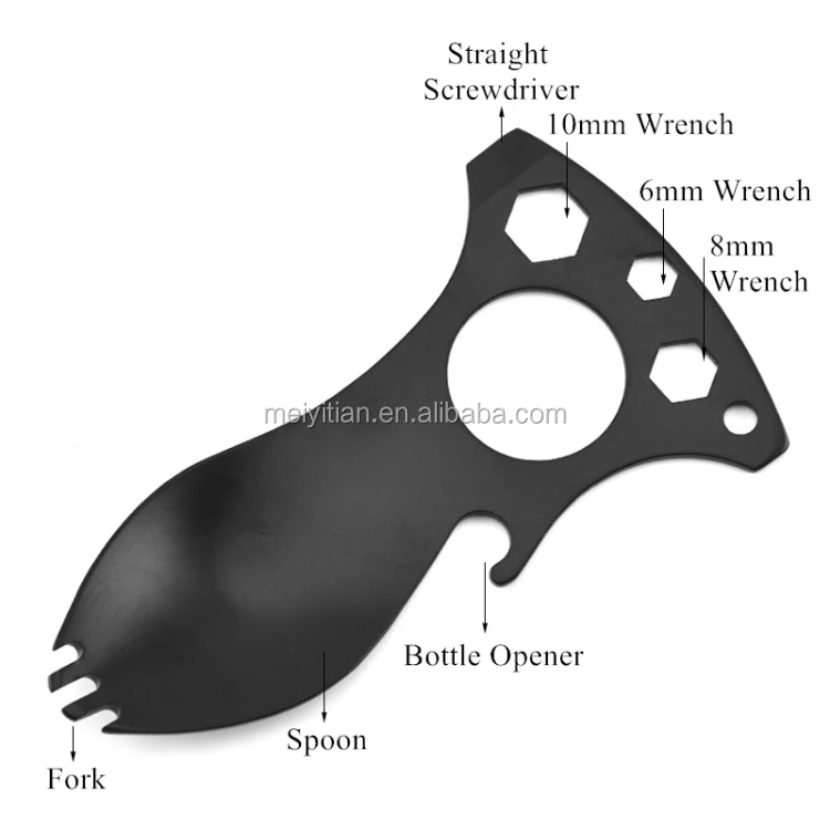 Outdoor EDC Tool Stainless Steel Multi Tool Spoon Fork Bottle Opener Wrench 