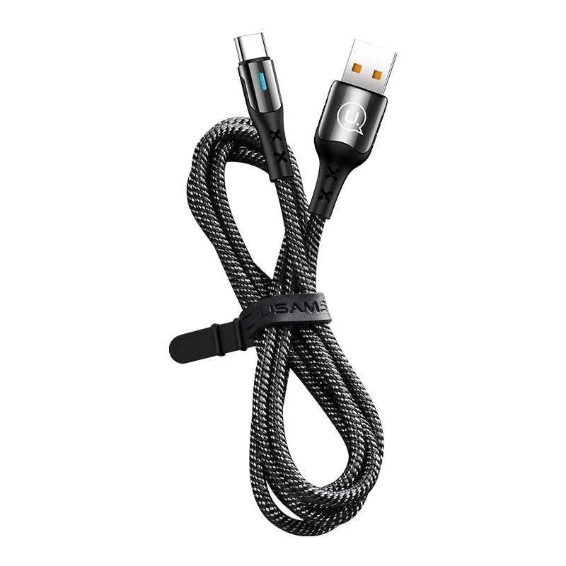 

USAMS SJ319 Nylon Braided Type C LED Breathing 5A Fast Charge USB Data Cable for huawei for oppo, Black blue red