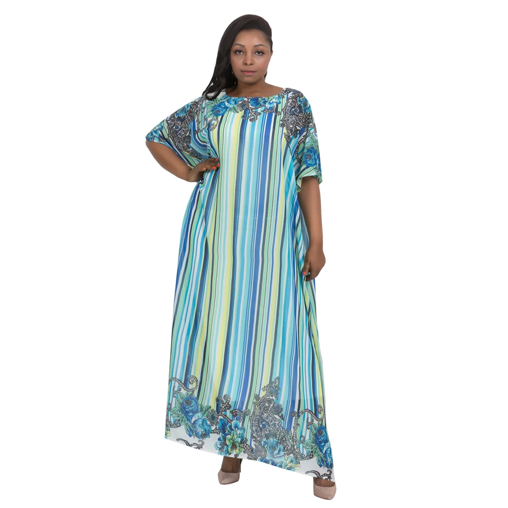 

Women Casual Chiffon Robe Kaftan Maxi Abaya Loose Boubou Plus Size Africa Holiday Dress, Blue/ custom