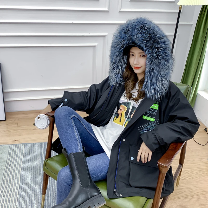 
Womens Genuine Leather Warm Outwear Parka Coats Winter Army Jacket Fur Collar Fleece Clothing Casual Quantity Cotton Hood 