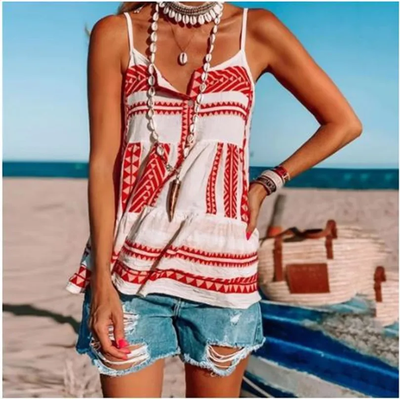 

Summer Women's Printed Spaghetti Strap Camisole Chiffon Beach Striped Women's Camisole, Picture color