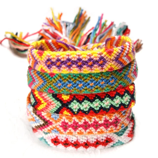 

2019 Hot Selling Nepal Bracelet Handmade Rainbow Colorful Rope Braided Thread Friendship Bracelets, As pictures