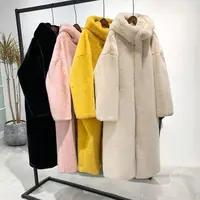

Hot Sale Winter Warm Real Sheared coat Women Long Oversize Genuine Sheep Shearing Fur Jacket