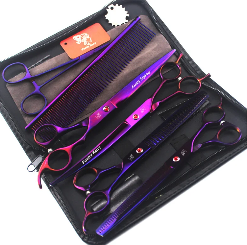 

8.0 inch purple Veterinary Animal scissors Shaped Pet Grooming Scissors Pet Fishbone Teeth 4 scissors set