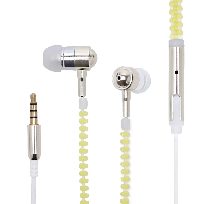 

wired ear metal zipper earphones headphones high quality earbuds hands free electronics cheap mobile phone headset piece